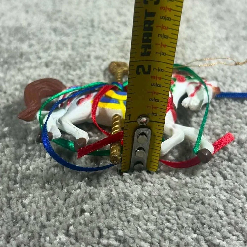Carousel Horse Ornament White Red Rose Ribbon Vintage Style